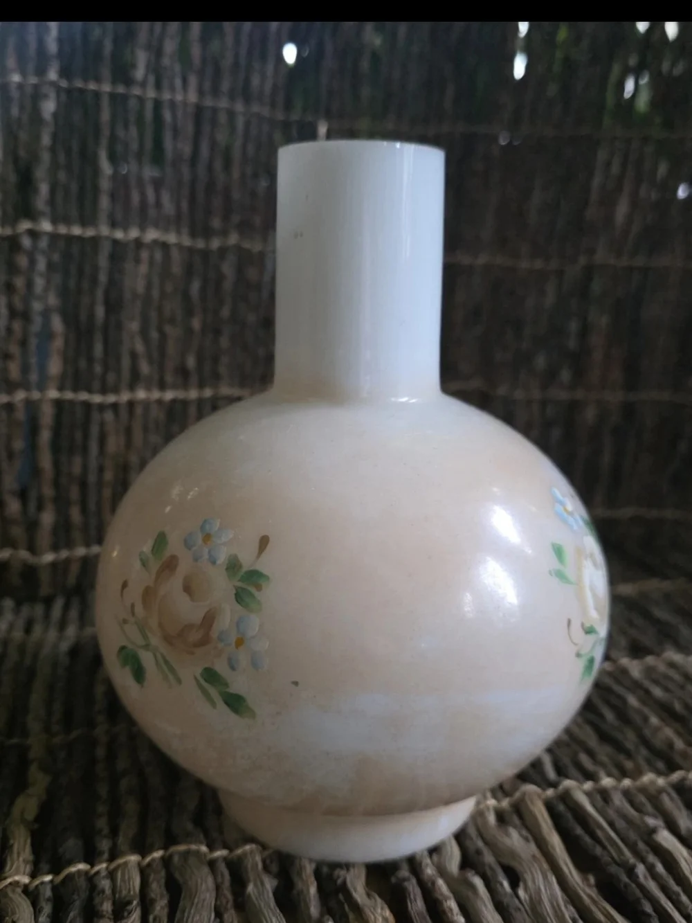 Hand-Painted Cream Ceramic Lamp Shade Hurricane with Hand Painted Floral Motif